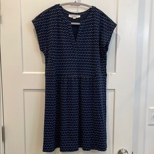 Loft Navy Blue Patterned Dress